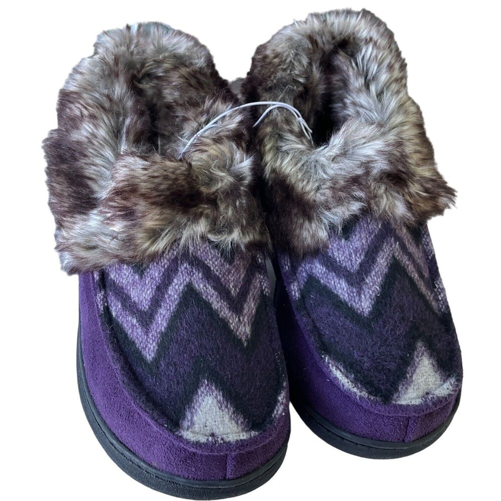 Zigzaggers Slipper Shoes Purple Faux Fur Trim Size EU 42 US 11 Comfortable Cozy